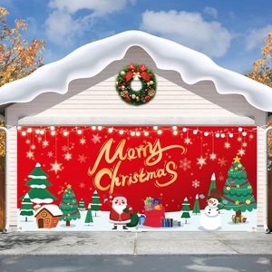 7 x 16 Ft Christmas Garage Door Banner Decorations,Festive Santa Snowman and ... - Bild 1 von 6