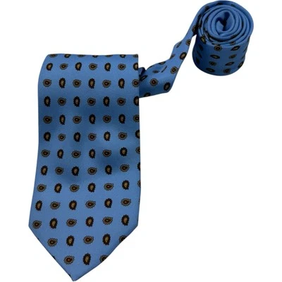 Gitman Bros 蓝色棕色佩斯利丝绸领带 3"x 58" 美国制造 LNWOT — 第 1/4 张图片