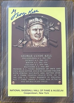 💎George Kell💎Signed Gold Hall of Fame Plaque Postcard Tigers (d.2009) - Image 1 of 2
