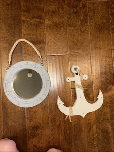 Maritime Wanddeko 2-teiliges Set grau, Bullaugenspiegel & Anker mit Seil Akzent G18 - Bild 1 von 7