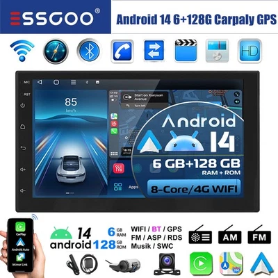 DVR +DAB 2DIN Autoradio 7" Android14 Apple Carpaly GPS NAVI 6+128GB 8Core Kamera - Bild 1 von 4
