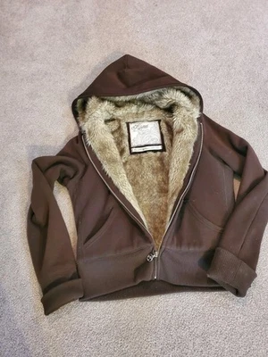 KISMET Sudadera con Capucha Chaqueta Talla XL Cremallera Imitación Piel Forrada Retro Elegancia Usada en Excelente Condición Foto 1 de 4