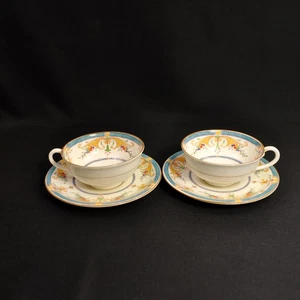 Royal Worcester Bordeaux 2 Cups & 2 Saucers Blue Hand Painted Raised Enamel 1925 - Picture 1 of 12