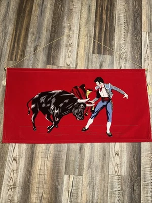 Vintage Velvet Matador Painting 42x22 Inches Large Bulls Bullfighter Wall Hangin - Image 1 of 4