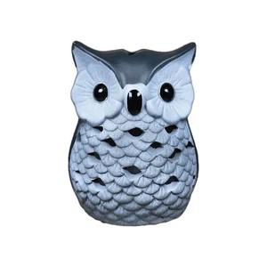Vintage Ceramic Owl Lamp Textured Gray & Black - Picture 1 of 21