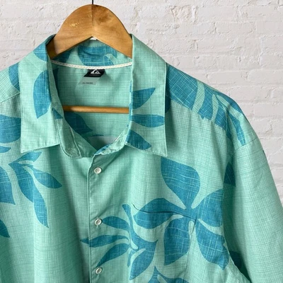Quiksilver Waterman Shirt Button Down Short Sleeve Floral Surf Beach Men's XL - Image 1 of 4