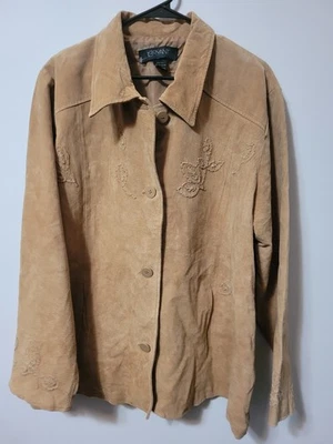 Abrigo Chaqueta Larga Vintage Lane Bryant 22 24 Plus Cuero Suade Bordado Marrón Foto 1 de 4