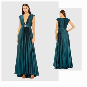 IEENA for MAC DUGGAL Blue Pleated Plunge Neck Belted A Line Gown SIZE 8 NWT - Bild 1 von 9