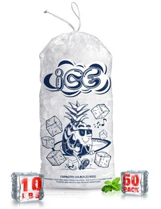50 Pack Ice Bags 10 lb with Drawstring Heavy-Duty Ice Bags for Ice Machine2 M - Picture 1 of 7
