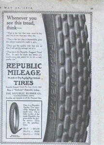 1914 Republic Rubber Co. Vintage Print Ad Republic Tires Youngstown Ohio - Picture 1 of 7