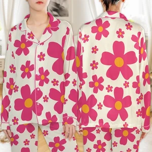 Conjunto de pijama retro rosa floral satinado corto y largo vintage boho ropa de dormir regalo - Imagen 1 de 10