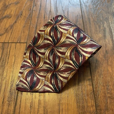 Gravata Talbott Studio masculina vermelha dourada cinza 100% seda abstrata cetim clássica - Imagem 1 de 4