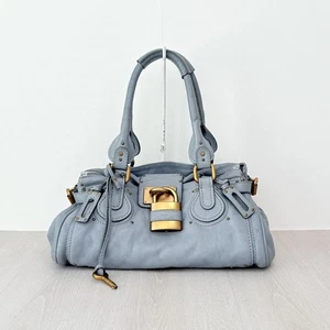 Chloe Paddington Handtasche Leder himmelblau Vorhängeschloss Schlüssel gebraucht 9111 - Bild 1 von 13