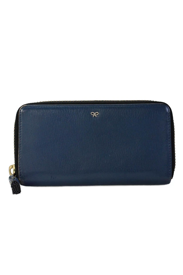 Cartera rectangular Anya Hindmarch para mujer de cuero con cierre de cremallera azul 7,5" Foto 1 de 4