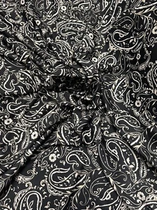 4 METRE GOOD QUALITY SCUBA JERSEY STRETCH PAISLEY DRESS FABRIC BLACK/IVORY CHEAP - Picture 1 of 6