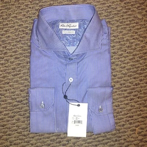 New Robert Graham Avio Woven Dress Shirt Size 47 18.5 Navy Blue Striped - Picture 1 of 3