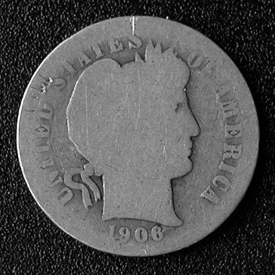 Moneda de diez centavos Barber 1906 - variación de troquel cerrada 6 en fecha - mediana rara Foto 1 de 2