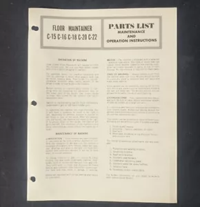 Vtg 1970s Clarke Model c-15 c-16 c-18 c-20 c-22 Floor Cleaner Parts List Manual - Picture 1 of 4