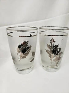 Vtg Libbey Frosted Silver Leaf Tumblers 2 T6 - Imagen 1 de 2