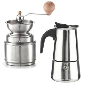 Molino de Café Con Molinillo Cerámica & Cafetera Italiana para 2 Tazas Acero - Imagen 1 de 6