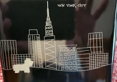 Bote de melamina con tapa para estudio de mascotas golosinas comida negra con paisajes urbanos blancos Foto 1 de 4