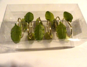 new 12 pc Resin SHOWER CURTAIN HOOKS Tropical green leaves Greenery-- BH&G - Picture 1 of 3
