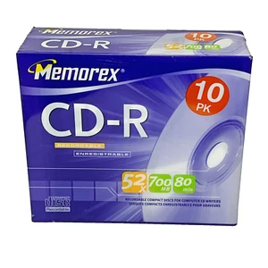NEW Memorex CD-R Recordable Compact Disc 10 Pack 52X 700 MB 80 Min Jewel Cases - Picture 1 of 2