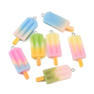 5 Large Mixed Rainbow Coloured Ice Cream Lolly Shaped Resin Pendants - Picture 1 of 3