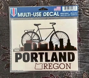 Portland Oregon Multi -Use Decal - With City Scene & Bicycle 5" X 6" - Picture 1 of 5