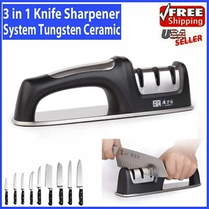 KNIFE SHARPENER PROFESSIONAL CHEF SYSTEM Ceramic Tungsten Diamond 3 Stage Tool - Picture 1 of 9