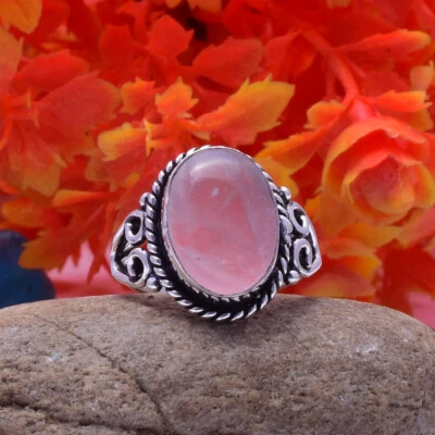 Smart Rose Quartz Gemstone 925 Sterling Silver Handmade Ring All Size - Image 1 of 3