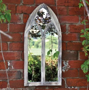 Gothic Rustic Arch Garden Mirror Vintage Style Wooden Wall Large 75cm Home Decor - Picture 1 of 1