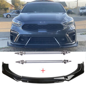 For Kia Sportage Front Bumper Lip Spoiler Splitter Glossy Black + Strut Rods