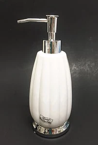 NEW HOTEL COLLECTION WHITE CERAMIC LOTION,SOAP DISPENSER + SILVER PUMP - Picture 1 of 3