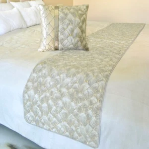 Ivory Jacquard King Bed Runner, Patchwork Jacquard Foil - Spinzar - Picture 1 of 5