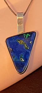 Collana con ciondolo triangolo azzurrite blu estratto naturale sterling Navajo Everitt - Foto 1 di 8