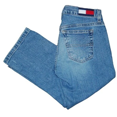 全新带标签复古 Tommy Girl Hilfiger 蓝色牛仔裤超低腰作物女式 1 码 — 第 1/4 张图片