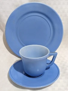 Vintage HAZEL ATLAS Little Hostess BLUE Childs 3 Piece Set - Plate Cup & Saucer - Picture 1 of 10