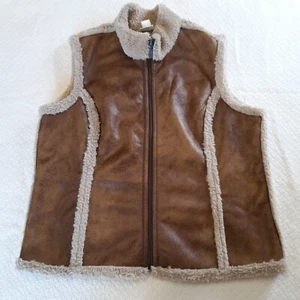 Ariat Womens Vest XXL/TTG Brown Faux Leather Sherpa Lined Western Zippered - Picture 1 of 14