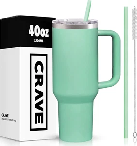 40Oz Tumbler with Handle and Straw L Insulated Stainless Steel Double Wall Spill - Picture 1 of 6