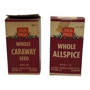 2 Vintage Ann Page Whole Allspice & Whole Caraway Seed Cardboard Box Spices - Picture 1 of 8