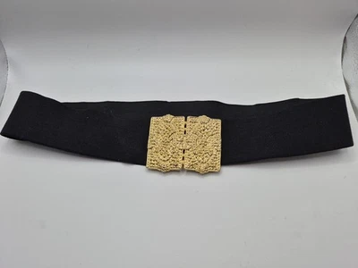 Ginger Propper Two Blondes 纽约复古 80 年代弹性皮带黑色带金扣 — 第 1/3 张图片