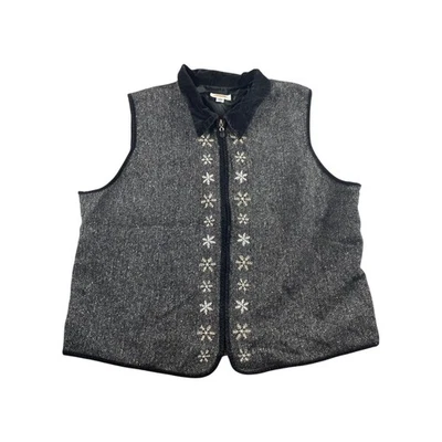 Chaleco Talbots Mujer 3X Negro Cuello Terciopelo Estampado Copo de Nieve Cremallera Forrado Frontal Foto 1 de 4