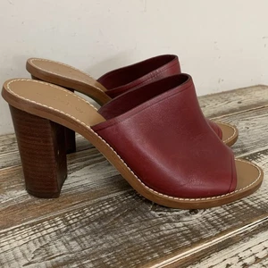 J. Crew Marlow hochhackige Pantolette burgunderfarben Leder Gr. 7,5 Brasilien B7906 - Bild 1 von 13