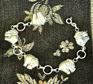 Sterling Silver Figural Elephant Chain Link Bracelet 7.5" Long 7.6 Grams VINTAGE - Picture 1 of 6