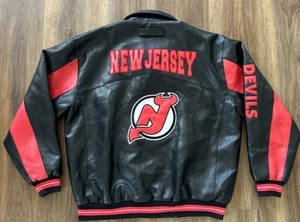 Vintage New Jersey Devils G-III Carl Banks Faux Leather Jacket Mens XL NHL - Picture 1 of 16