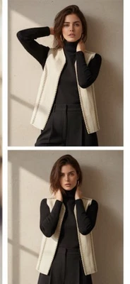 Club Monaco 100% Lamb Leather Women’s Vest Western Boho Ivory Lightweight Size M - Image 1 of 4