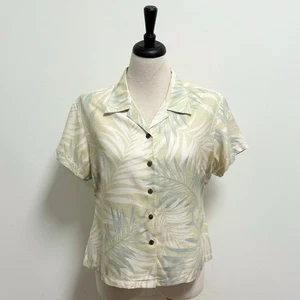 Hilo Hattie Textured Silk Palm Leaves Short Sleeve Button Up Hawaiian Shirt 8 - Picture 1 of 10