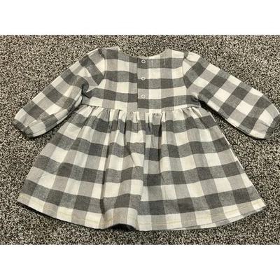 Bb8 Mud Pie Baby Girl Gray White Plaid Dress Long Sleeve Size 9-12 Months - Image 1 of 3