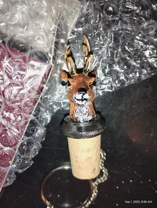 Wein & Getränke Stopfen Zinn geringelt Flaschenkorken m. Kette, Rentier handbemalt - Bild 1 von 7